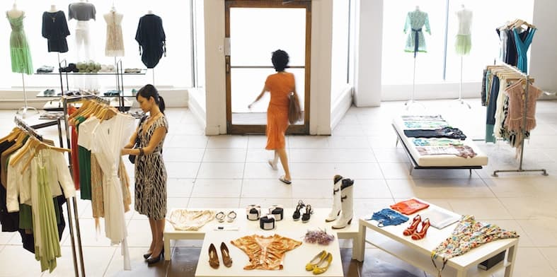 Wide angle of clothes store interior