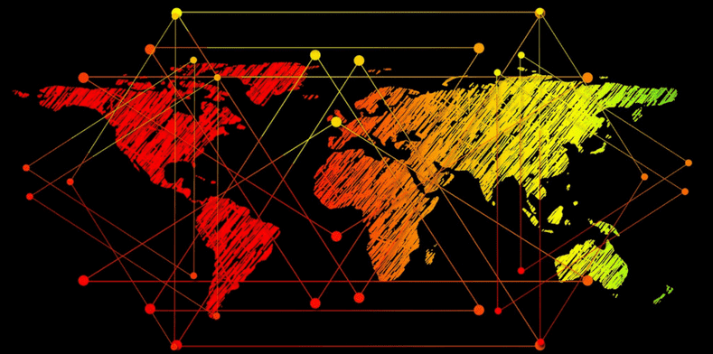 Map of world with points drawn across it