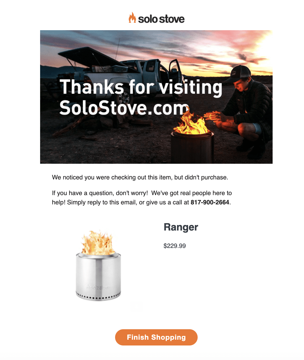 Solo stove checkout reminder email