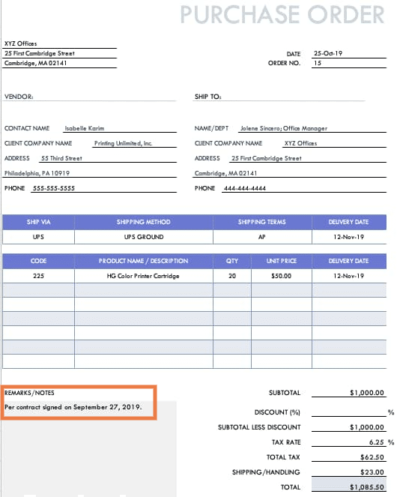 Contract purchase order example