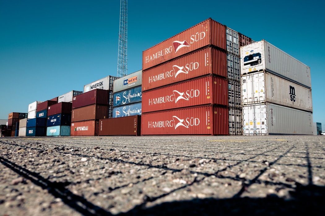 Shipping containers stacked up at port