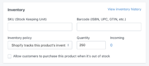 Shopify inventory