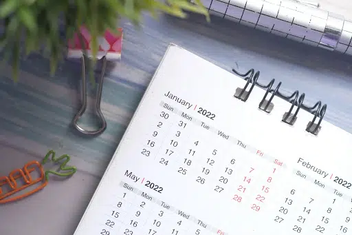 Close up of calender on desk