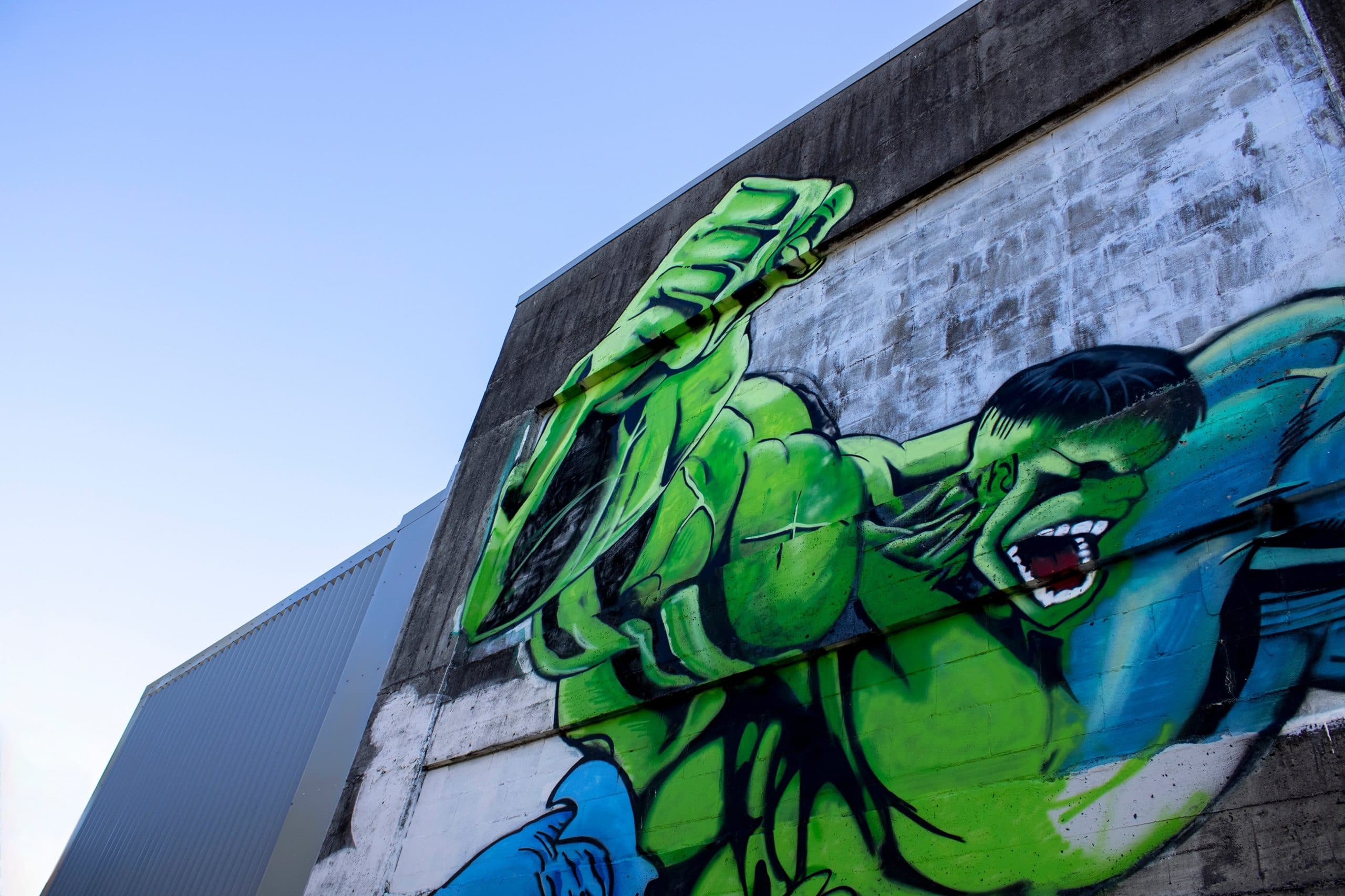 The hulk mural on side of building