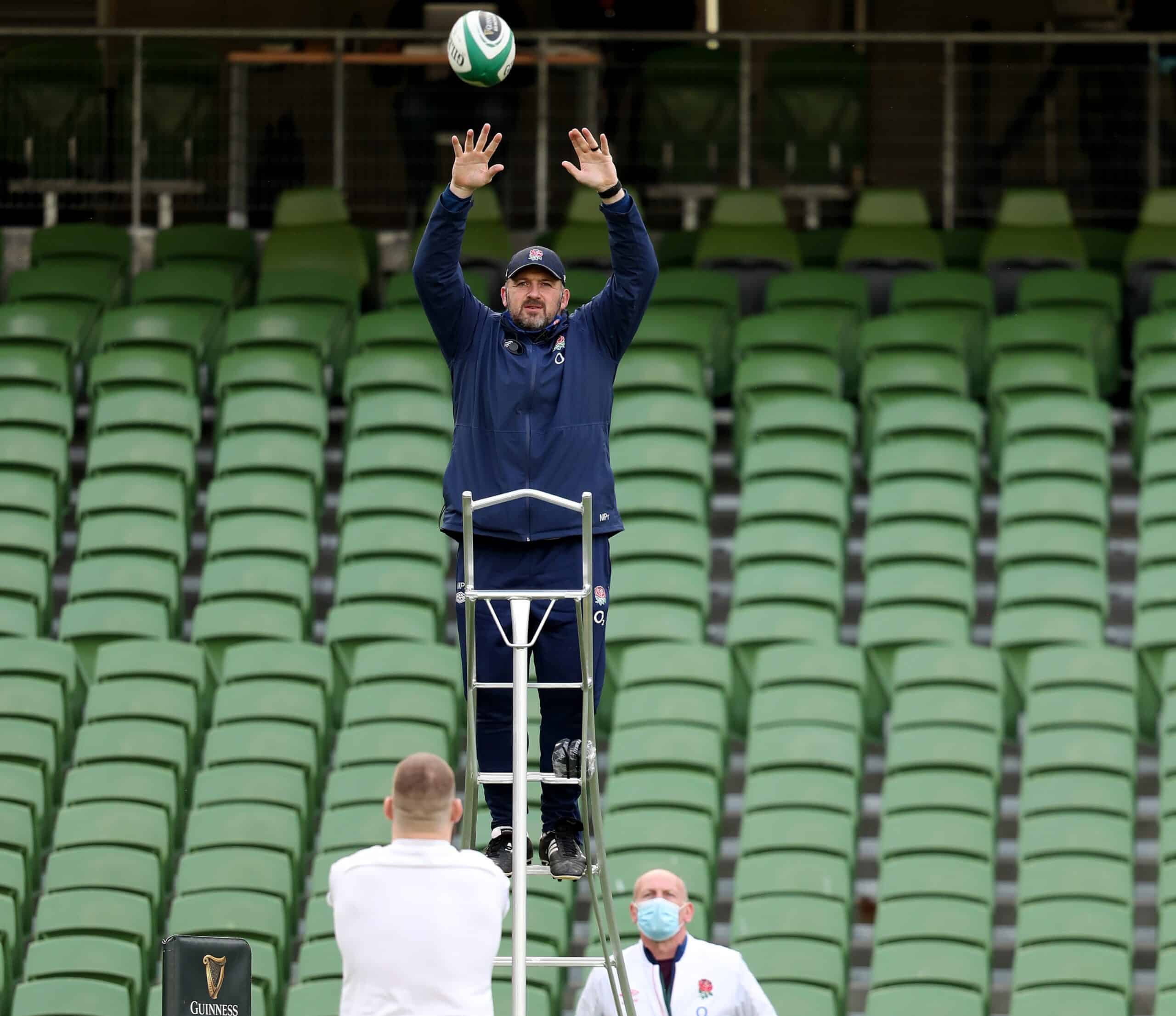England Rugby practising line-outs with a Henchman tripod ladder